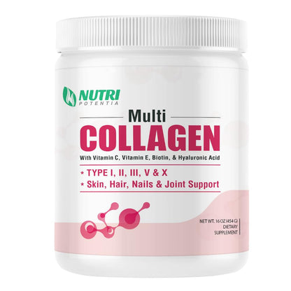 NUTRI POTENTIA Multi Collagen Peptides Powder – Unflavored, 45 Servings