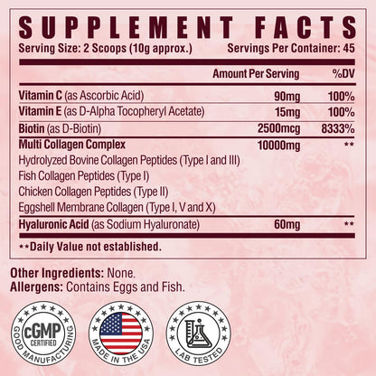 NUTRI POTENTIA Multi Collagen Peptides Powder – Unflavored, 45 Servings