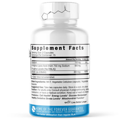 Nutri R Alpha Lipoic Acid 600mg Capsules | R-ALA + Biotin | 30 Vegan