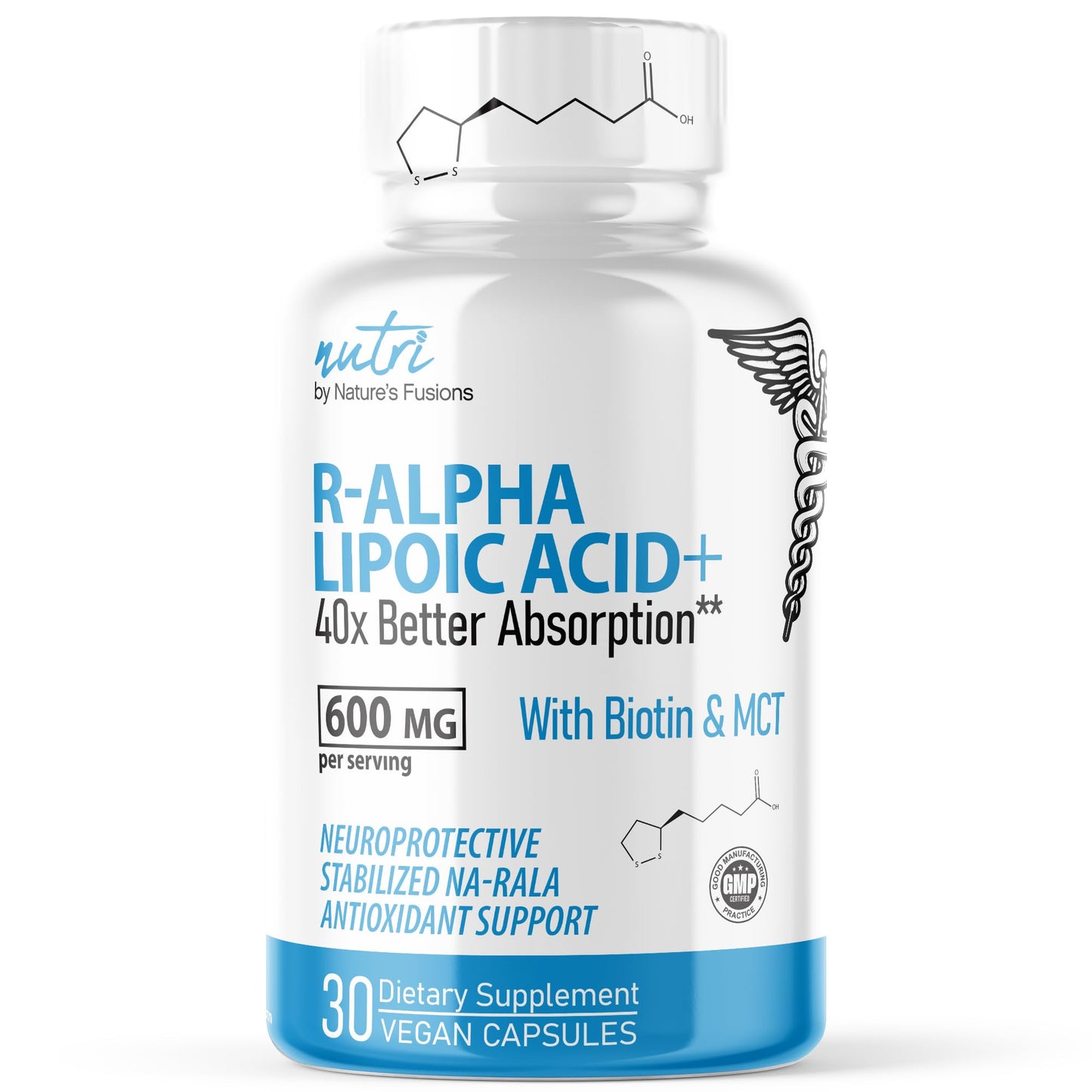 Nutri R Alpha Lipoic Acid 600mg Capsules | R-ALA + Biotin | 30 Vegan