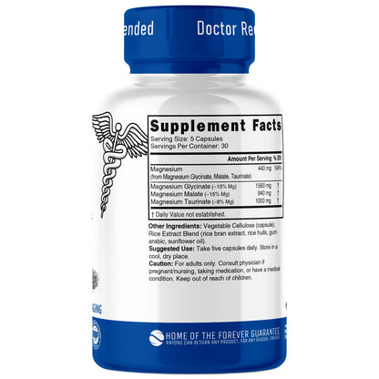 Nutri Triple Magnesium Complex 440mg - Chelated Glycinate, Malate & Taurinate | 120 Vegan Capsules