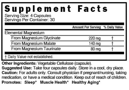 Nutri Triple Magnesium Complex 440mg - Chelated Glycinate, Malate & Taurinate | 120 Vegan Capsules