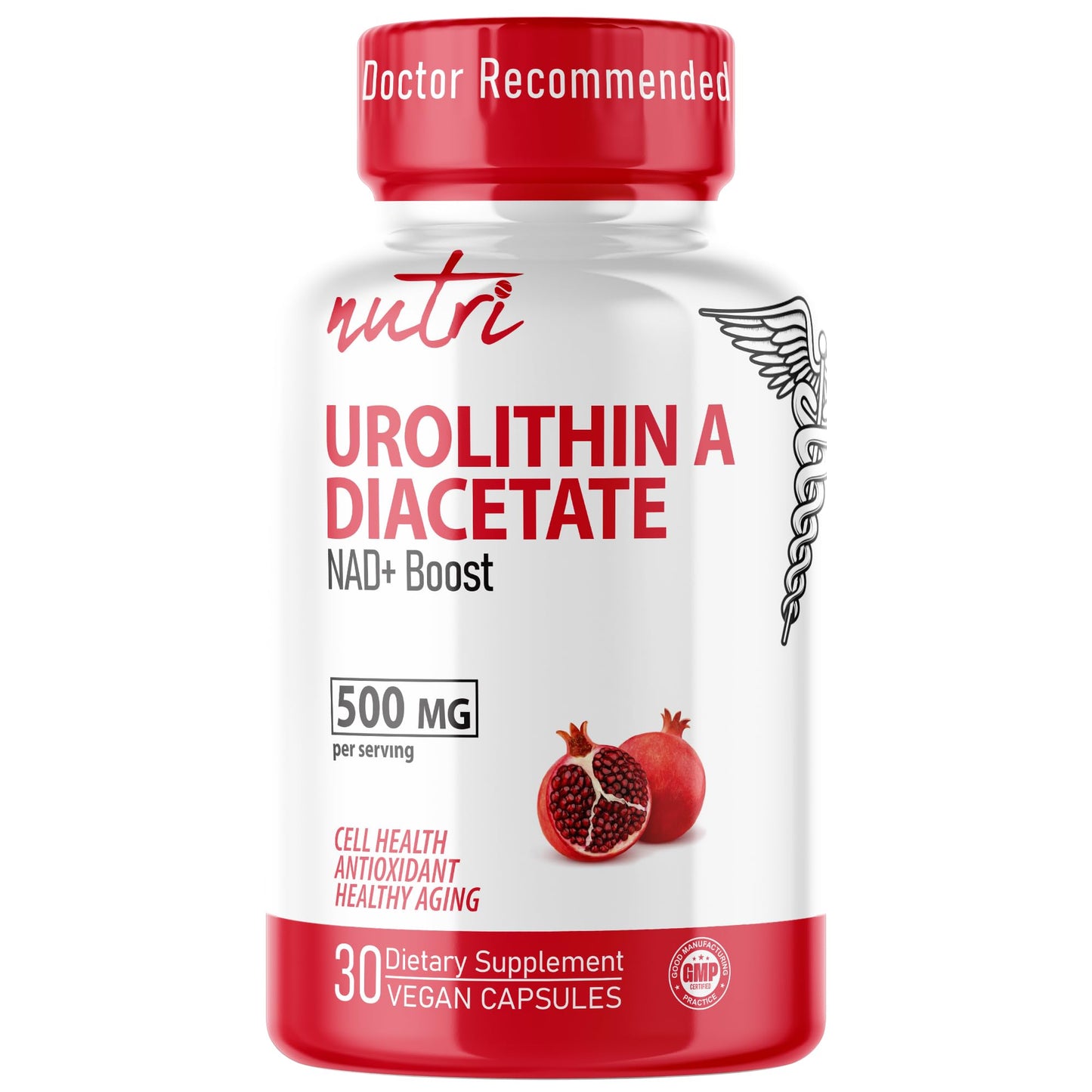 Nutri Urolithin A Supplement 500mg - NAD+ Boost, Antioxidant, 30 Vegan Capsules