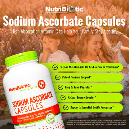 NutriBiotic Sodium Ascorbate Buffered Vitamin C – 250 Ct | Vegan, Easy on Digestion