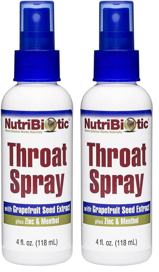 NutriBiotic Throat Spray with GSE – Alcohol-Free, Non-Medicated, Pack of 2 | Menthol, Zinc & Slippery Elm