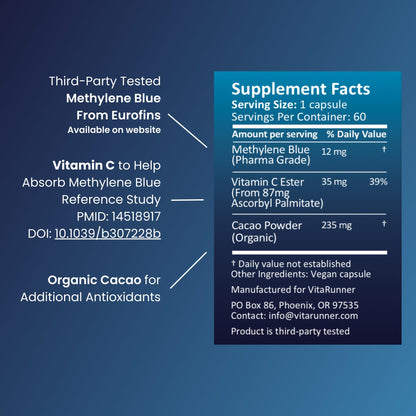 Nutricel Methylene Blue Capsules 12 mg | 60ct | Vitamin C Ester | Made in USA