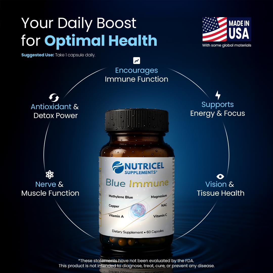 Nutricel Methylene Blue Capsules with Grass-Fed Liver – 12mg, USA Made, USP Reference, Third-Party Tested (60ct)