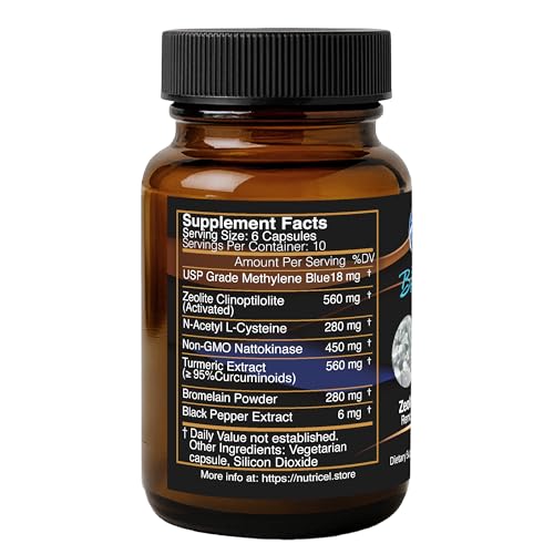 Nutricel Methylene Blue Capsules with Zeolite, Nattokinase, Turmeric – 18mg (USP) | 60ct | Made in USA