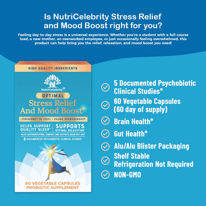 Nutricelebrity Optimal Stress Relief – Mood Support, Sleep & Gut Health (60 Days)
