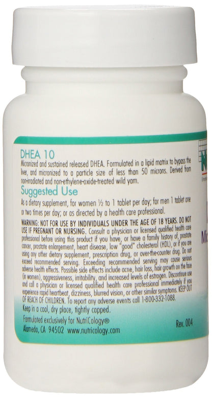 NutriCology DHEA 10 mg Sustained Release Tablets, 60 Count | Soy Free & Hypoallergenic