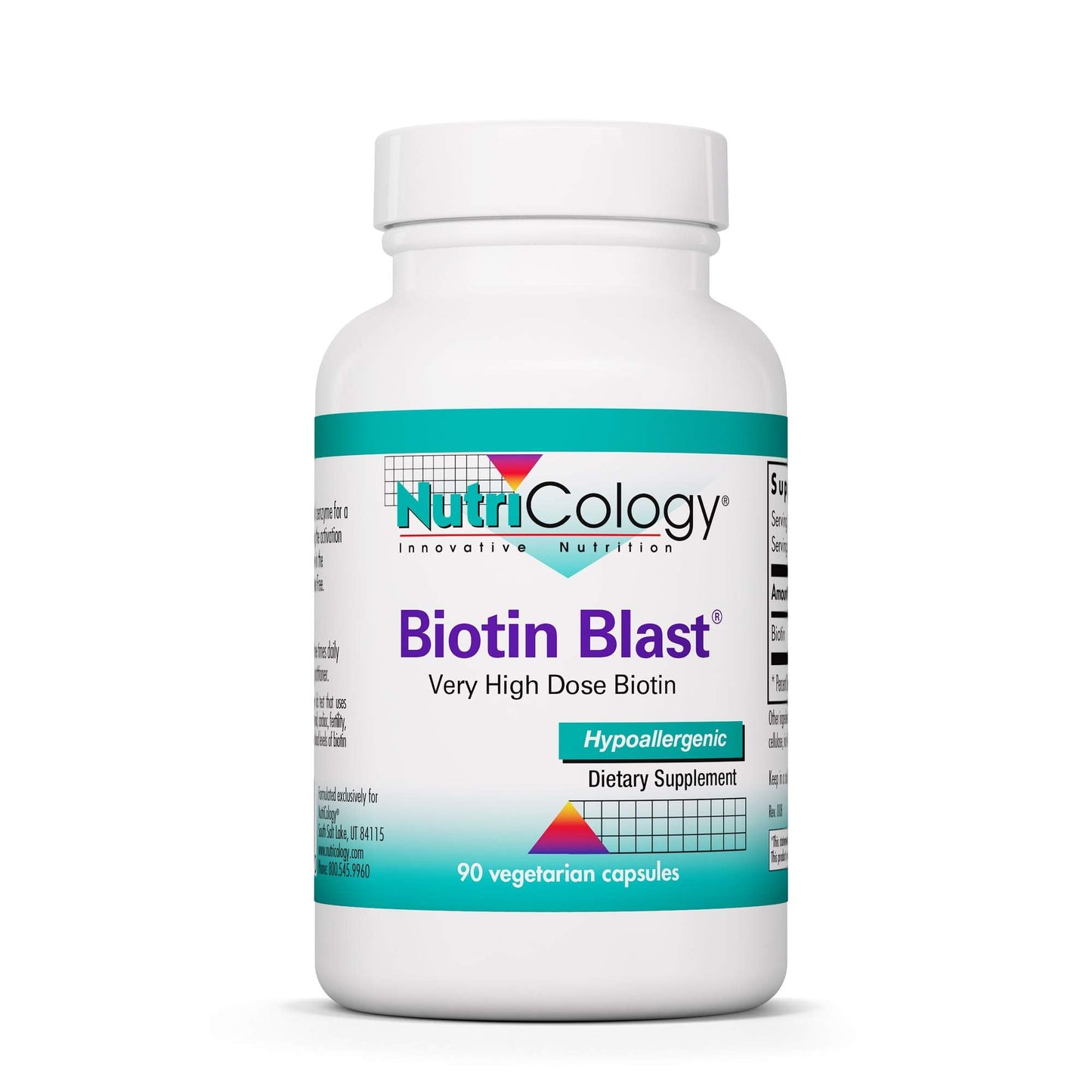 Nutricology HiBiotin Supplement – 100,000mcg Biotin, Vegetarian Capsules, Hypoallergenic, Gluten Free – 90 Count
