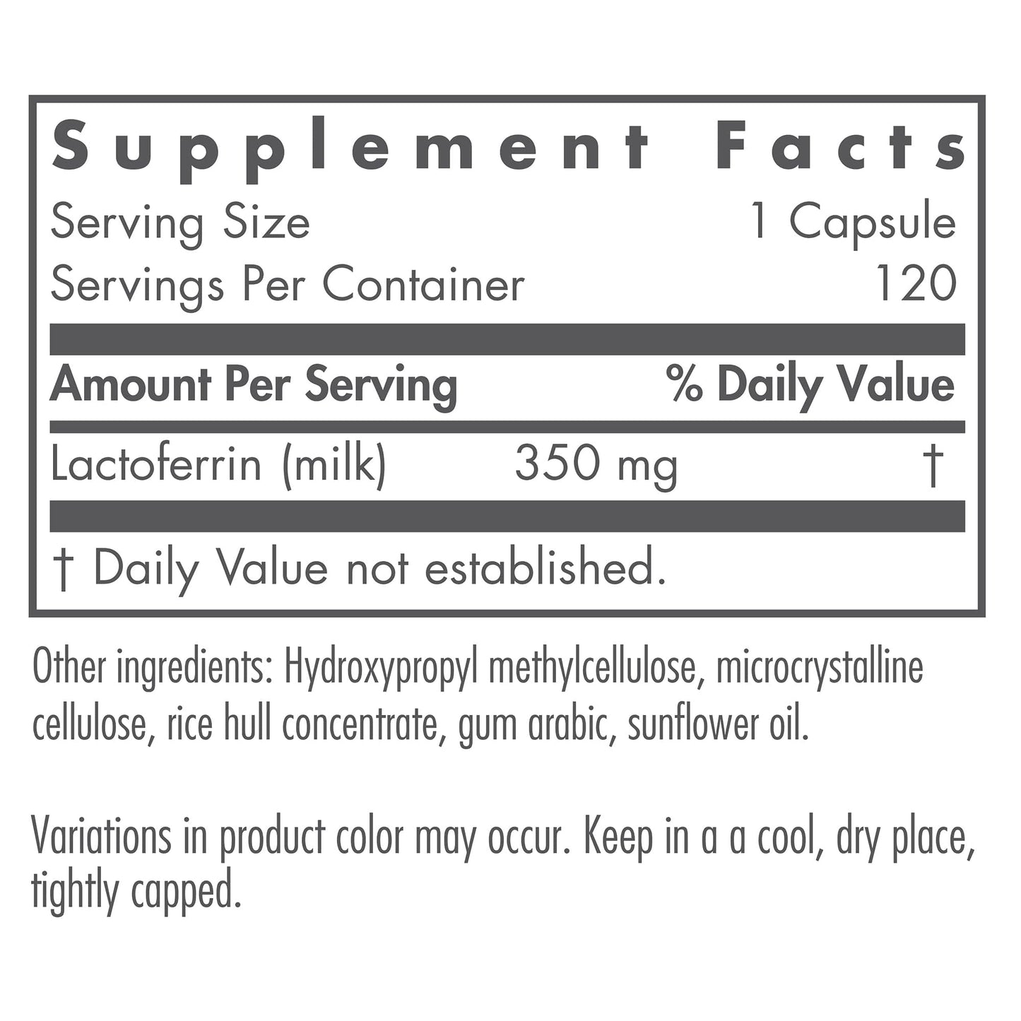 Nutricology Laktoferrin Supplement - Lactoferrin Supplements 350mg, Bovine Colostrum, Immune Peptide, Iron Supplements, Vegicaps - 120 Count
