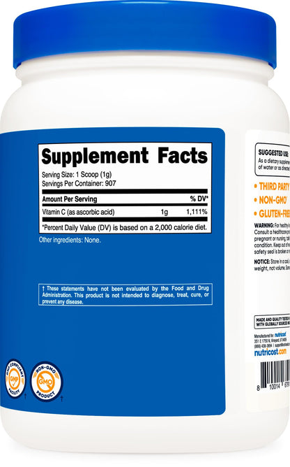 Nutricost Ascorbic Acid Powder (Vitamin C) - 2 LBS, Gluten Free, Non-GMO