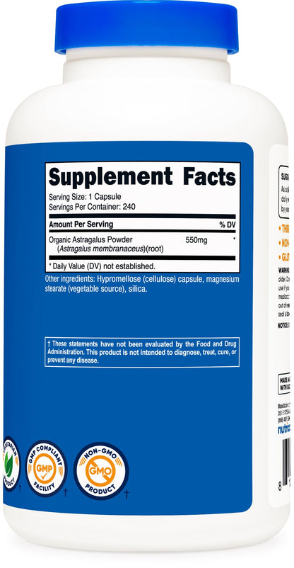 Nutricost Astragalus 550mg Capsules - 240 Vegetarian Capsules | Non-GMO & Gluten Free