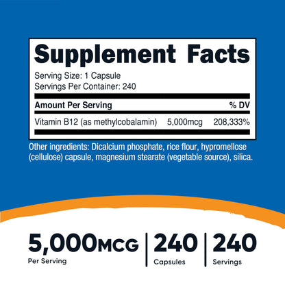 Nutricost Vitamin B12 (Methylcobalamin) 5000mcg – 240 Vegetarian Capsules