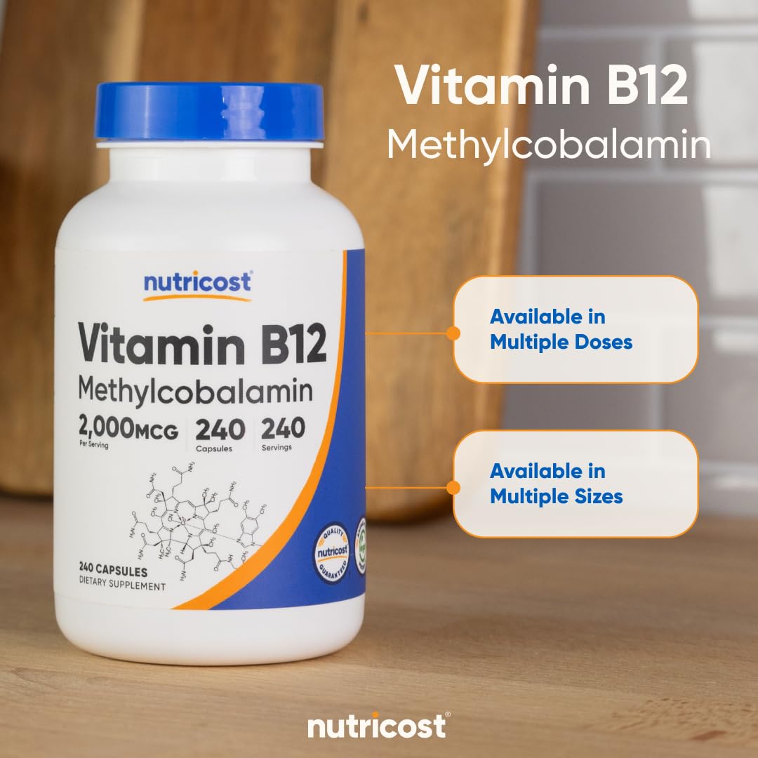 Nutricost Vitamin B12 (Methylcobalamin) 2000mcg – 240 Vegetarian Capsules