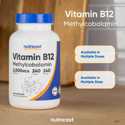Nutricost Vitamin B12 (Methylcobalamin) 2000mcg – 240 Vegetarian Capsules