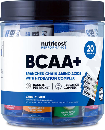 Nutricost BCAA+ Hydration Variety Pack (20 Stickpacks) – Gluten-Free, Non-GMO