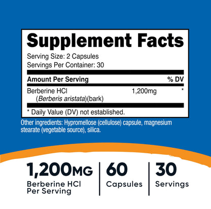 Nutricost Berberine HCl 1200mg | 60 Vegetarian Capsules | Gluten Free & Non-GMO