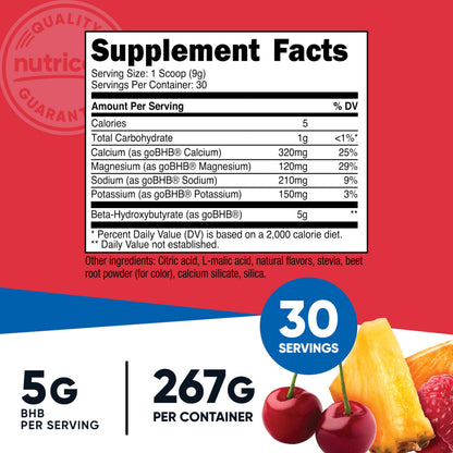 Nutricost BHB Salts Drink Mix Fruit Punch – 30 Servings, 5 g BHB per Serving, 0 g Total Sugars, Vegetarian
