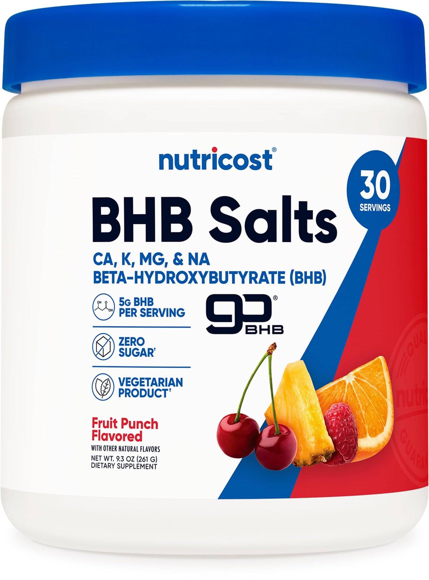 Nutricost BHB Salts Drink Mix Fruit Punch – 30 Servings, 5 g BHB per Serving, 0 g Total Sugars, Vegetarian