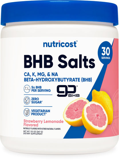 Nutricost BHB Salts Drink Mix – Strawberry Lemonade (30 Servings) | 5g BHB per Serving | 0g Total Sugars | Vegetarian