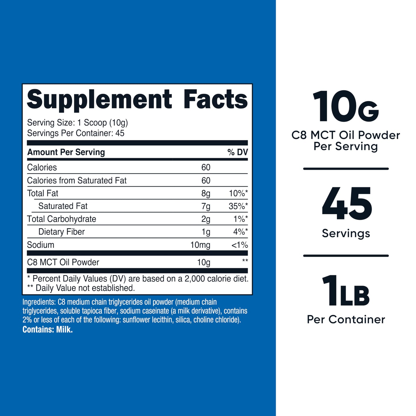 Nutricost C8 MCT Oil Powder 1LB (16.2oz) - 95% C8 MCT Oil Powder
