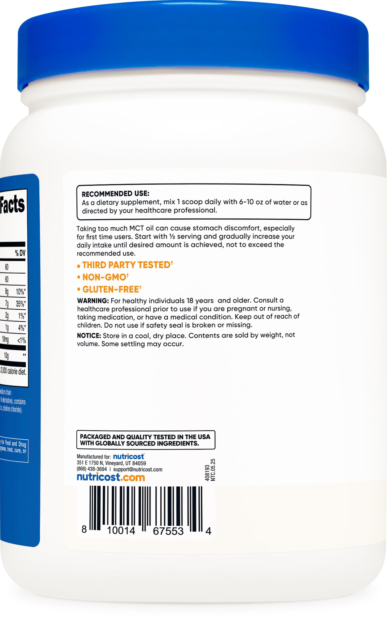Nutricost C8 MCT Oil Powder 1LB (16.2oz) - 95% C8 MCT Oil Powder