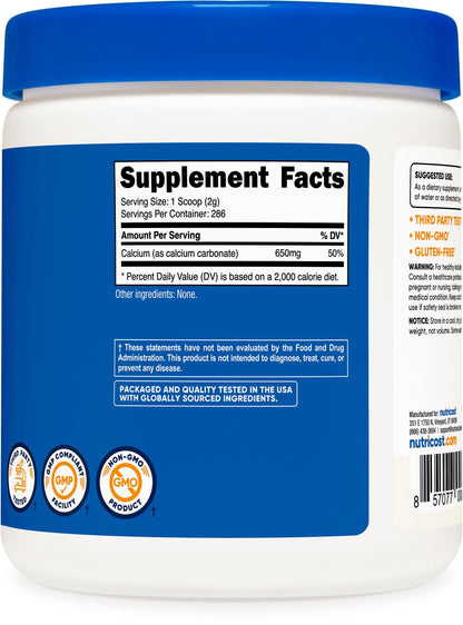 Nutricost Calcium Carbonate Powder 500 Grams (Pack of 2) – 650mg Calcium per Serving