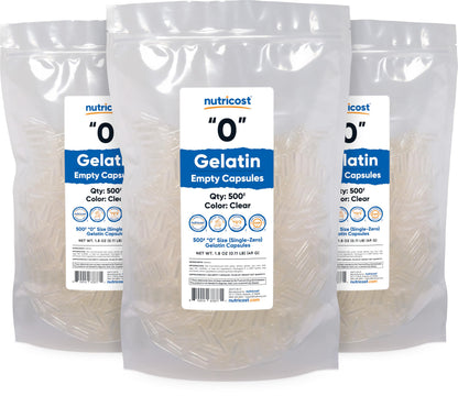 Nutricost Empty Gelatin Capsules Size 0 (500 Count) – Clear, Kosher, Non-GMO, Soy Free, Gluten Free
