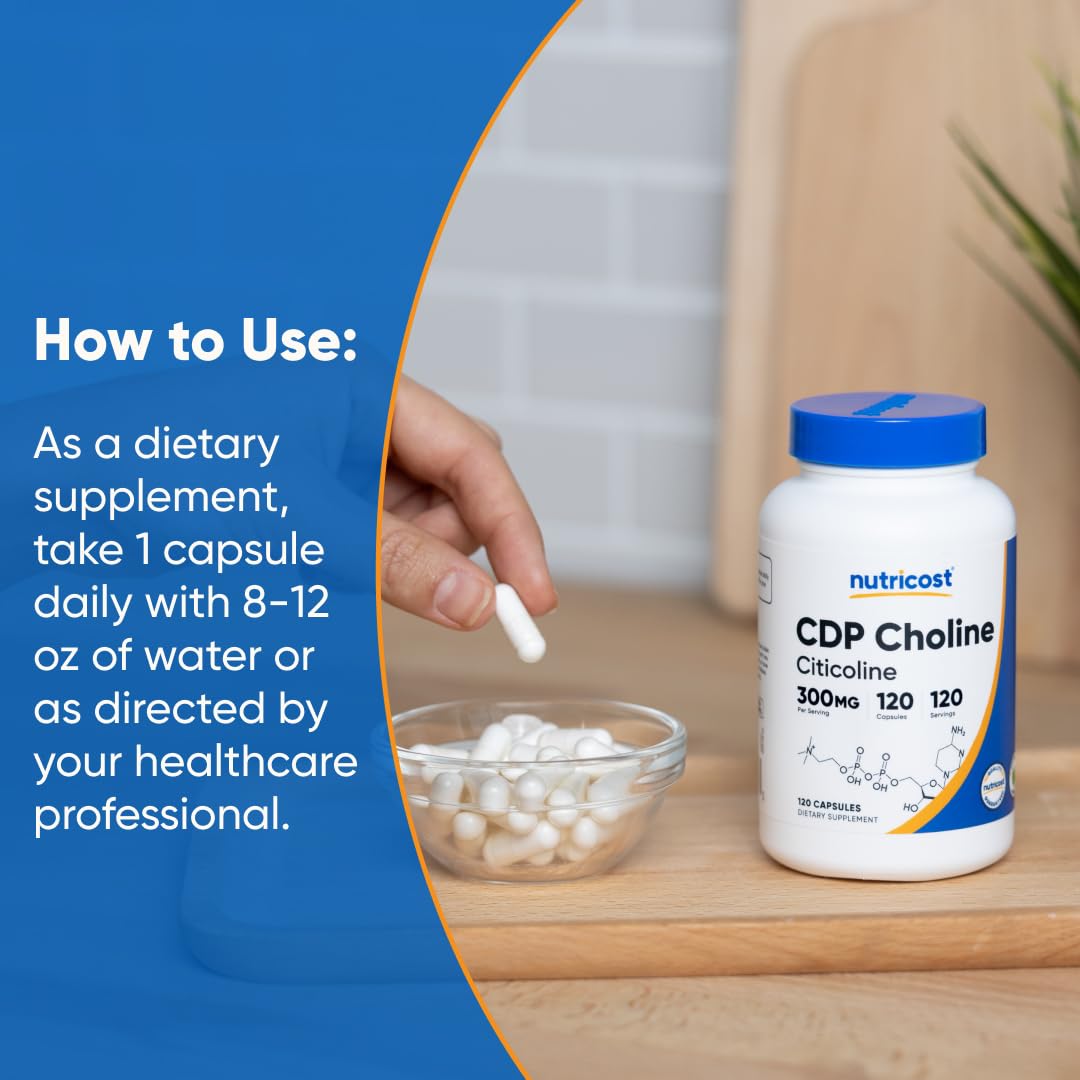 Nutricost CDP Choline (Citicoline) 300mg – 120 Vegetarian Capsules | Non-GMO, Gluten Free