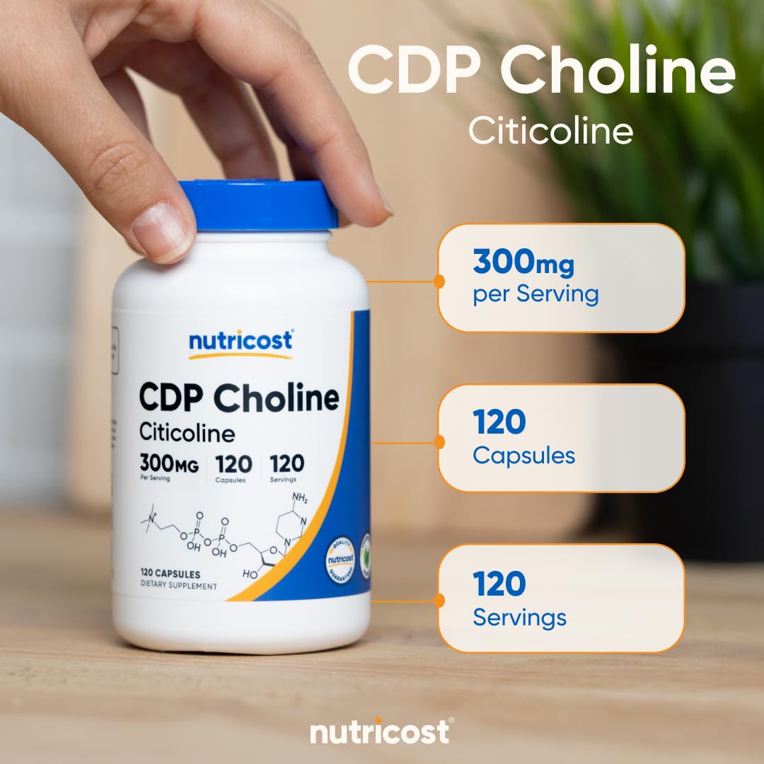 Nutricost CDP Choline (Citicoline) 300mg – 120 Vegetarian Capsules | Non-GMO, Gluten Free