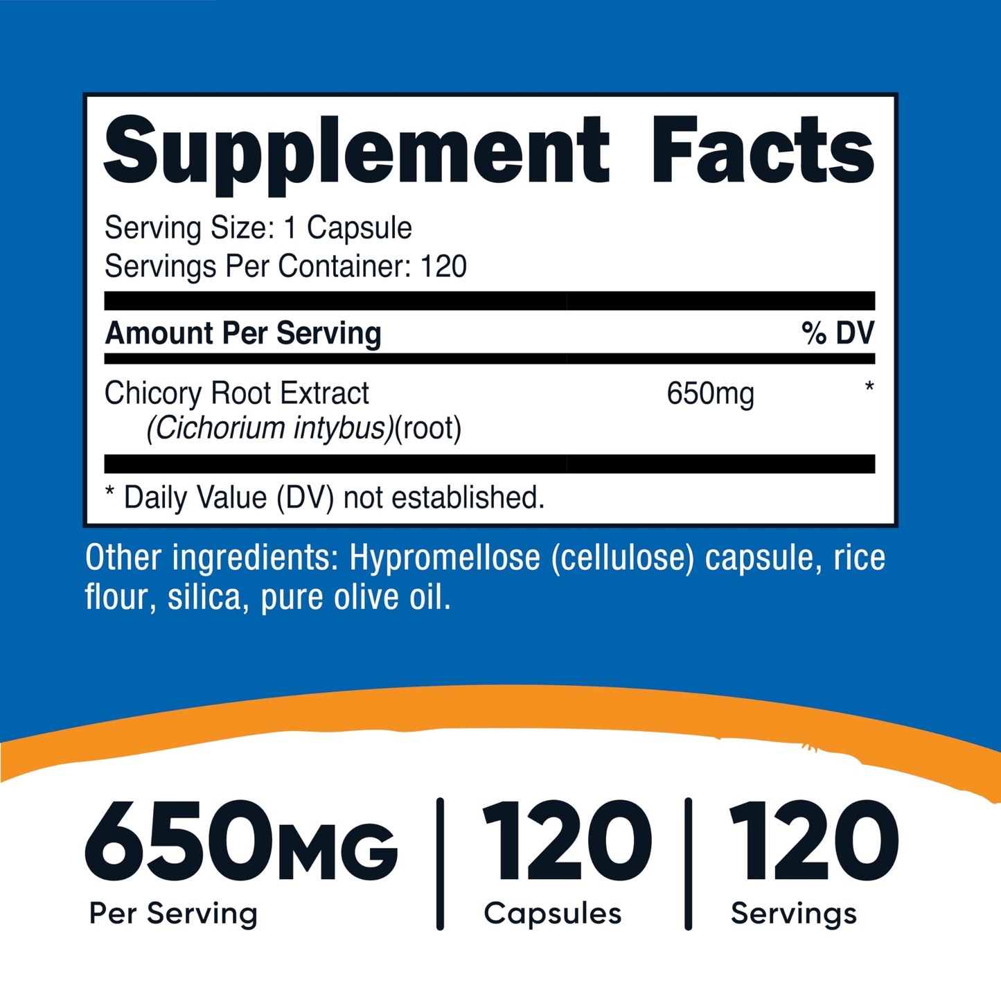 Nutricost Chicory Root 650mg per Capsule – 120 Plant-Based Capsules, Non-GMO & Gluten Free