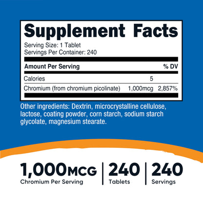 Nutricost Chromium 1000mcg - 240 Tablets | Gluten Free, Non-GMO