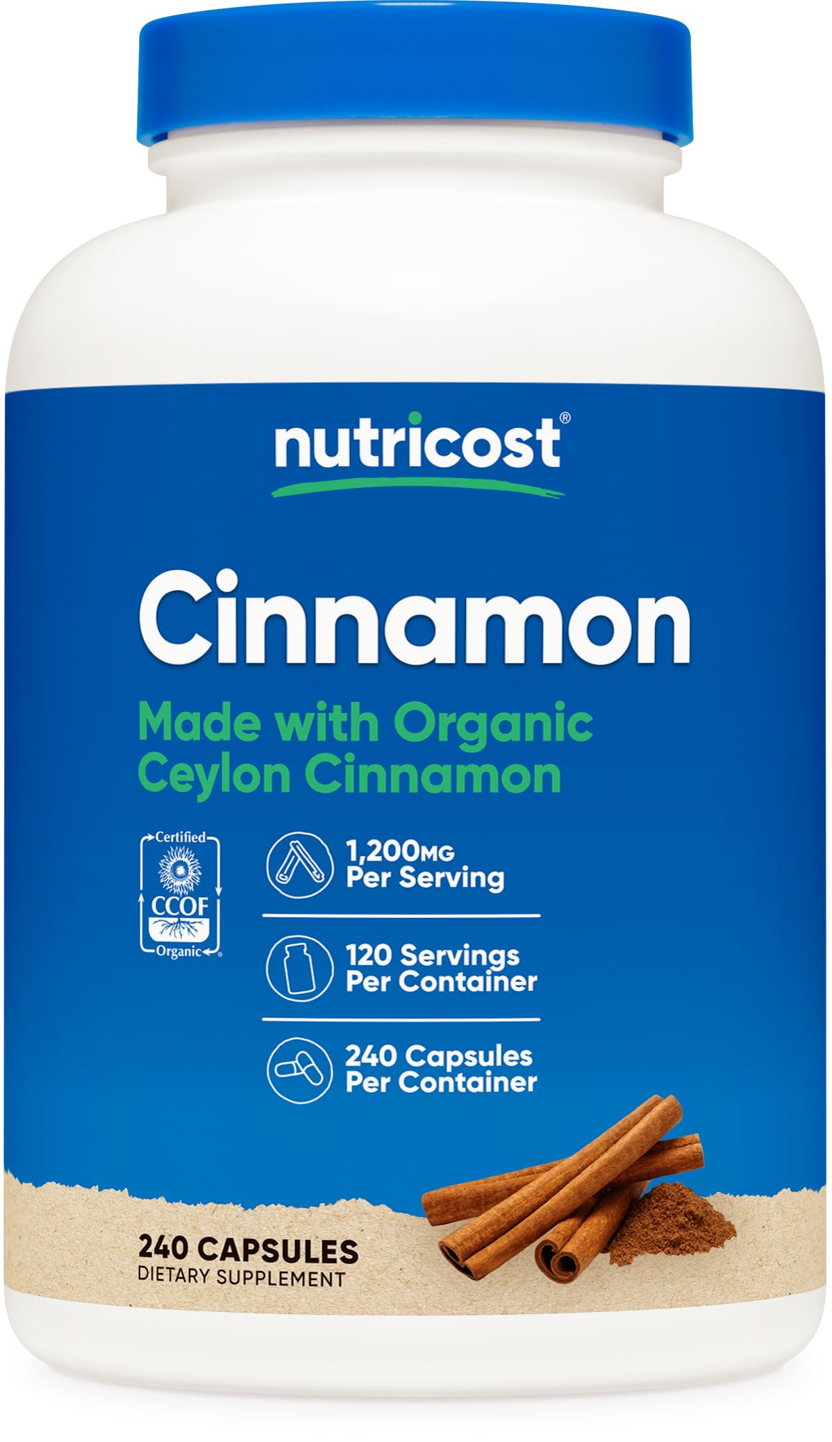 Nutricost Cinnamon Capsules (240) – 1200mg per Serving | Gluten-Free