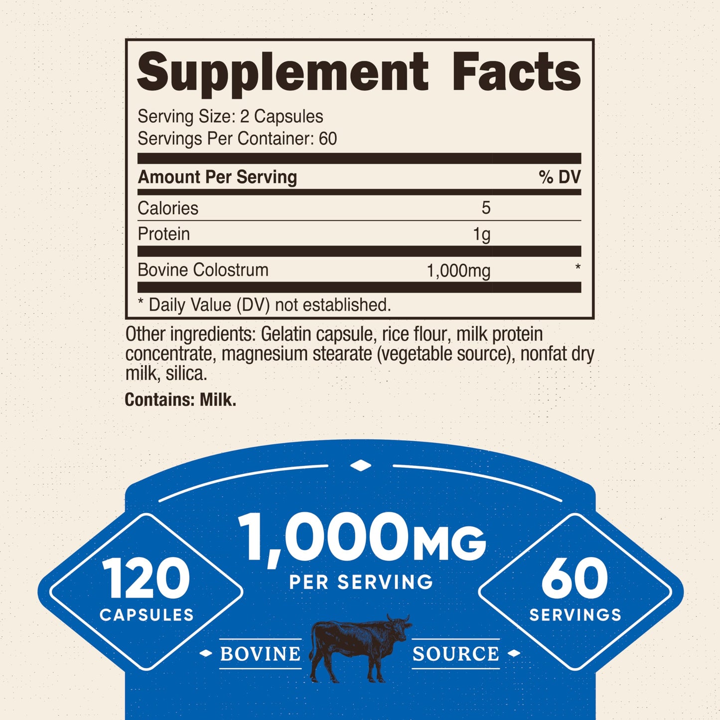 Nutricost Colostrum 1000mg, 120 Capsules – Gluten Free & GMO Free, 60 Servings