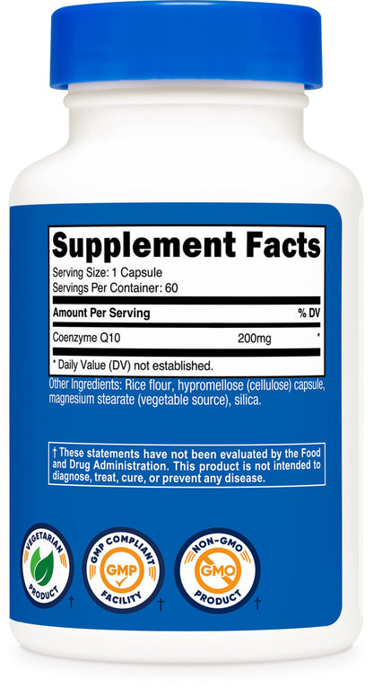 Nutricost CoQ10 200mg - 60 Vegetarian Capsules | High Absorption, Non-GMO
