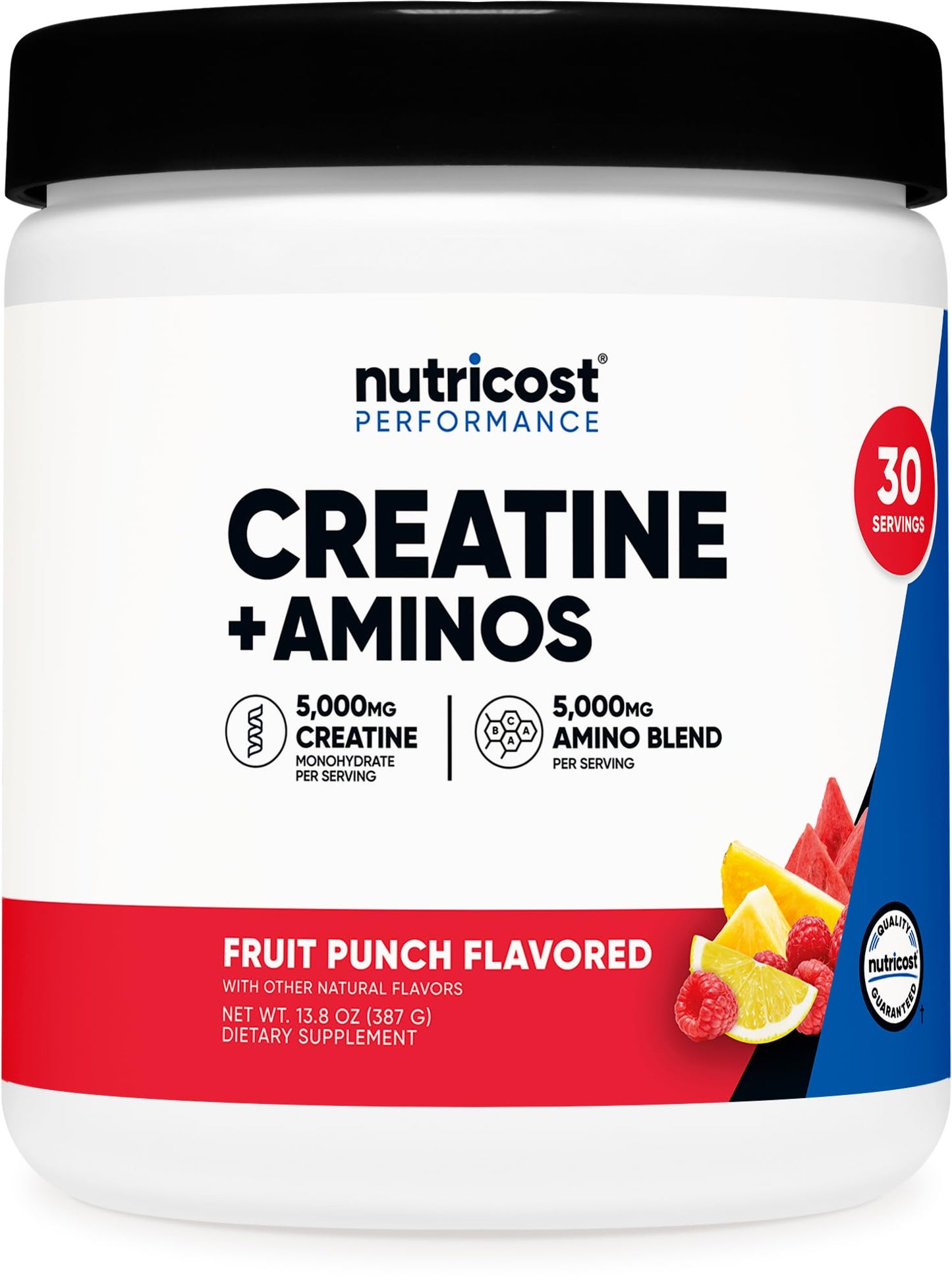 Nutricost Creatine + Aminos (30 Servings) – Fruit Punch, 5,000 mg Creatine Monohydrate + 5,000 mg BCAA per Serving