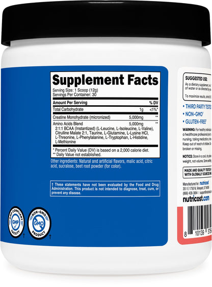 Nutricost Creatine + Aminos 30 Servings - Watermelon Flavor