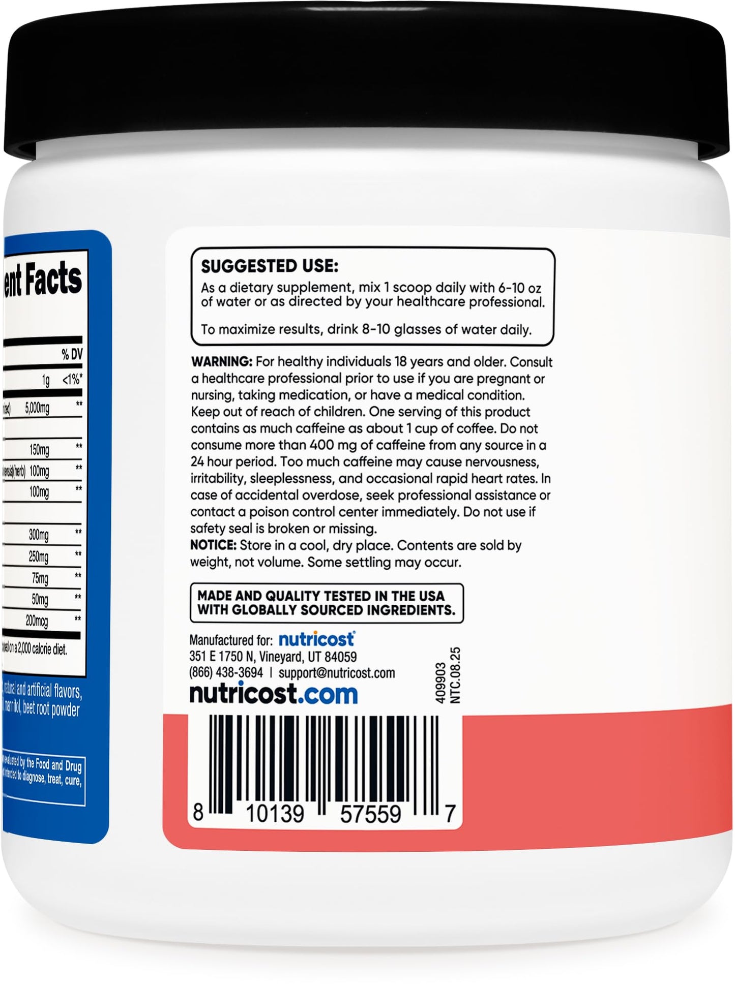 Nutricost Creatine + Energy 30 Servings – Watermelon | 5,000mg Creatine Monohydrate + 350mg Energy