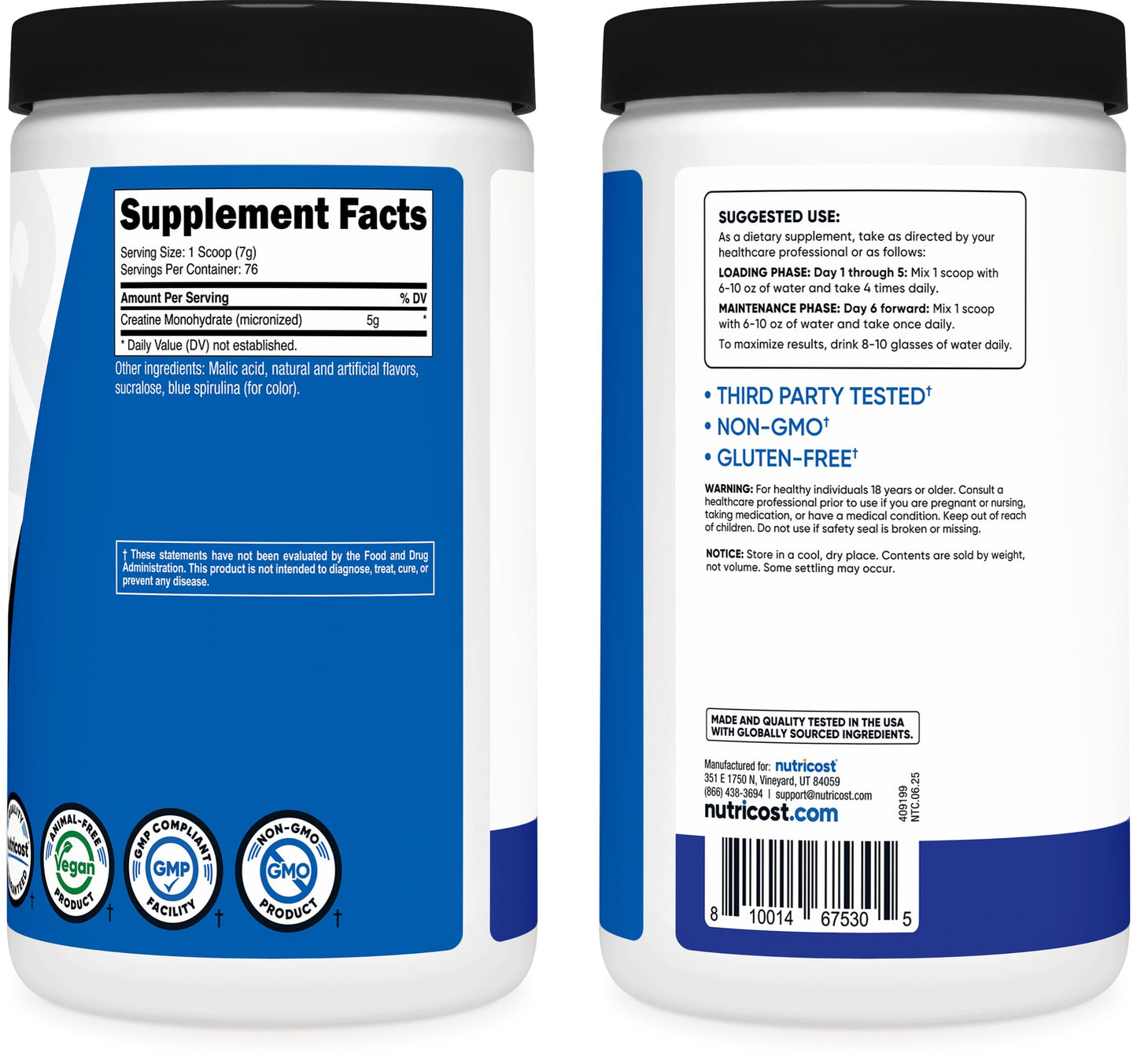 Nutricost Creatine Monohydrate Powder Blue Raspberry - 500 g | 1.1 LBS