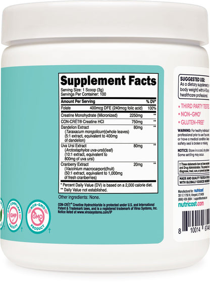 Nutricost Creatine Monohydrate Powder for Women - Micronized, Unflavored, 100 Servings