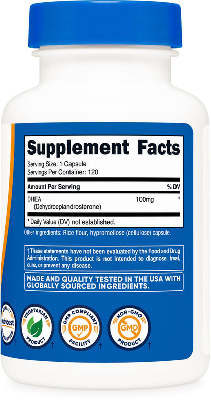 Nutricost DHEA 100mg - 120 Capsules | Gluten Free, Non-GMO, Soy Free
