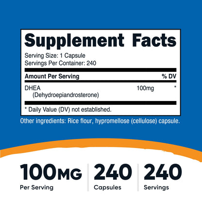 Nutricost DHEA 100mg, 240 Capsules - Gluten Free, Soy Free, Non-GMO, Supplement