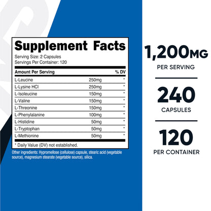 Nutricost EAA 1200mg Capsules - 240 Capsules, 120 Servings, Vegan & Gluten Free