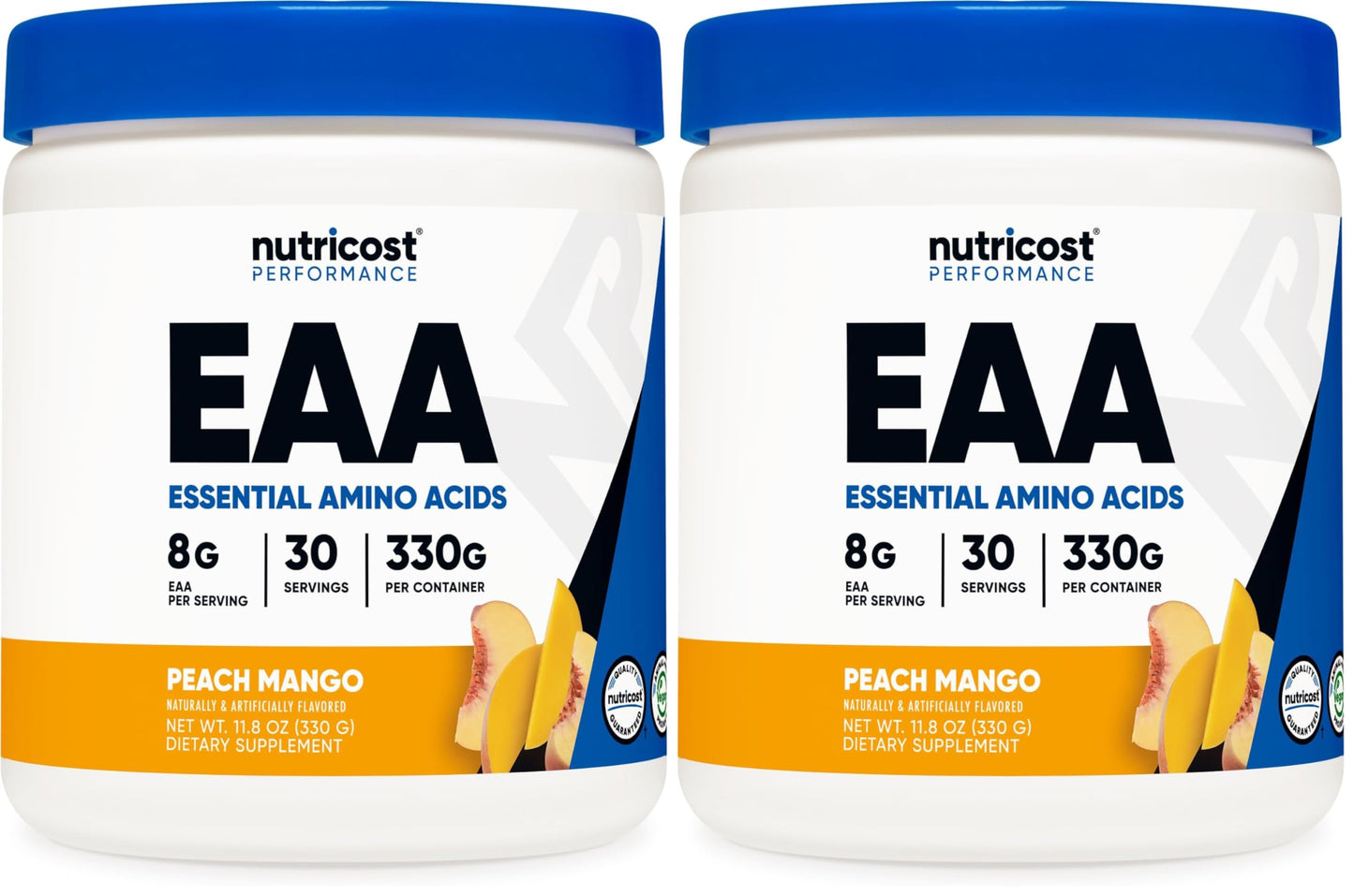 Nutricost EAA Powder 30 Servings Peach Mango — Essential Amino Acids, Non-GMO, Gluten Free, Vegetarian Friendly (Pack of 2)