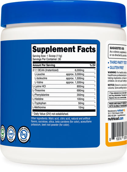 Nutricost EAA Powder 30 Servings Peach Mango — Essential Amino Acids, Non-GMO, Gluten Free, Vegetarian Friendly (Pack of 2)