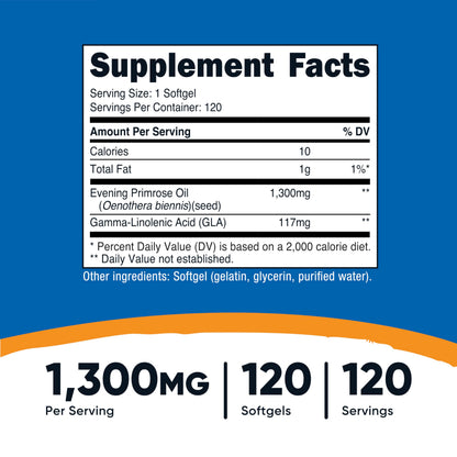 Nutricost Evening Primrose Oil 1,300mg | 120 Softgels - Cold Pressed, Non-GMO