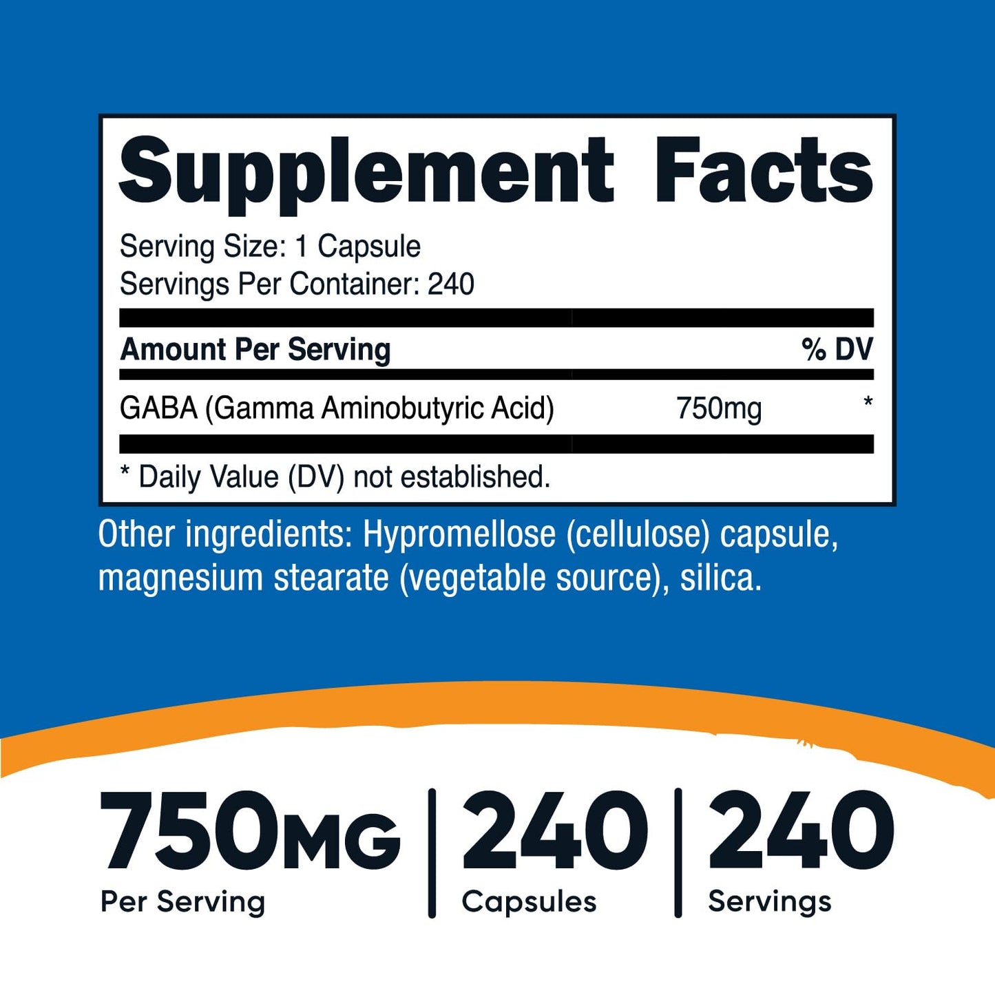 Nutricost GABA 750mg - 240 Capsules (240 Servings) - Non-GMO, Gluten Free