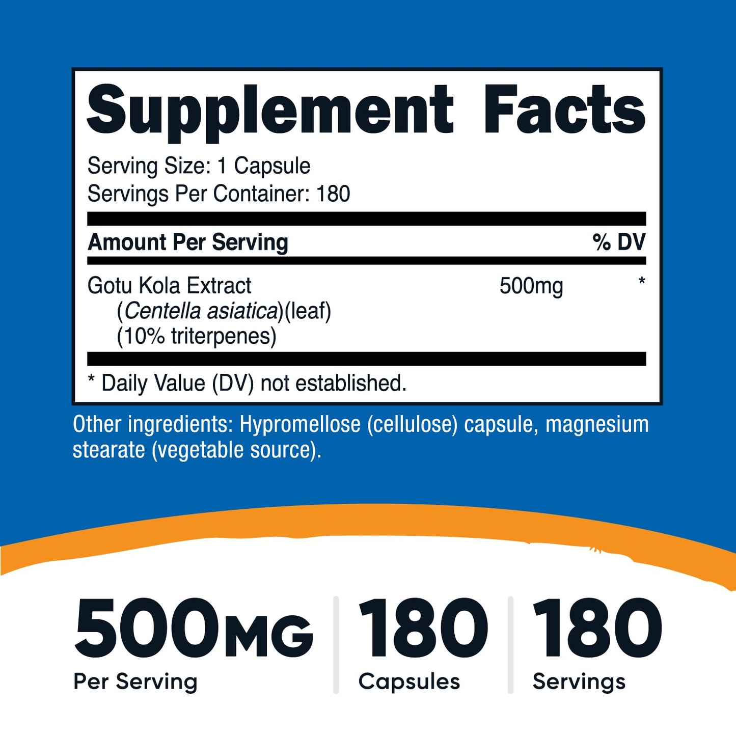 Nutricost Gotu Kola 500 MG - 180 Vegetarian Capsules | Gluten Free, Non-GMO